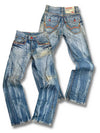 Vintage Edwin Japan Style Y2K Bootcut / Flared Damenjeans „Blue Trip 503“ (L) – Vorder- und Rückansicht