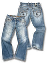 Vintage Rock Revival Y2K Flared Jeans (S) – Vorder- und Rückansicht