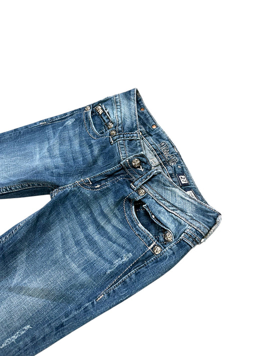Vintage Miss Me Y2K Low Waist Bootcut Damenjeans (S) – Detailaufnahme 1