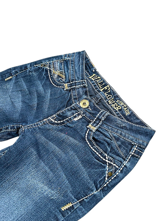 Vintage Embroidery Y2K Low Waist Bootcut / Flared Damenjeans (S)
