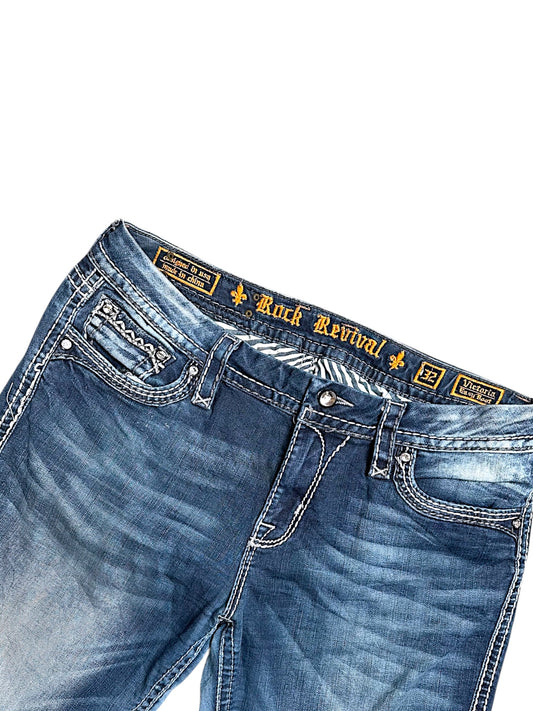 Vintage Rock Revival Y2K Low Waist Bootcut / Flared Damenjeans(M)