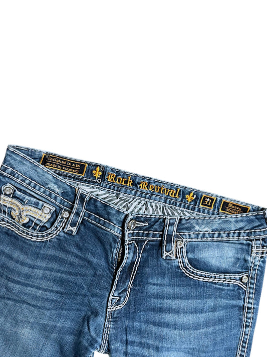 Vintage Rock Revival Y2K Low Waist Bootcut Damenjeans (M)