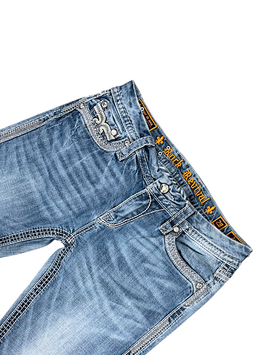Vintage Rock Revival Y2K Low Waist Bootcut Damenjeans (L)