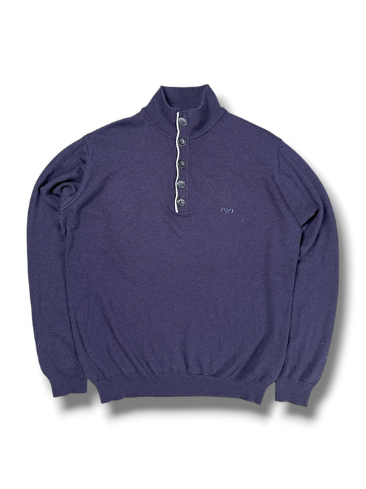 Vintage Armani Y2K Wollpullover (M) – Vorderansicht mit Stehkragen