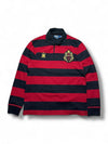 XTENDED Vintage Ralph Lauren red and black striped long sleeve polo shirt with crest logo.
