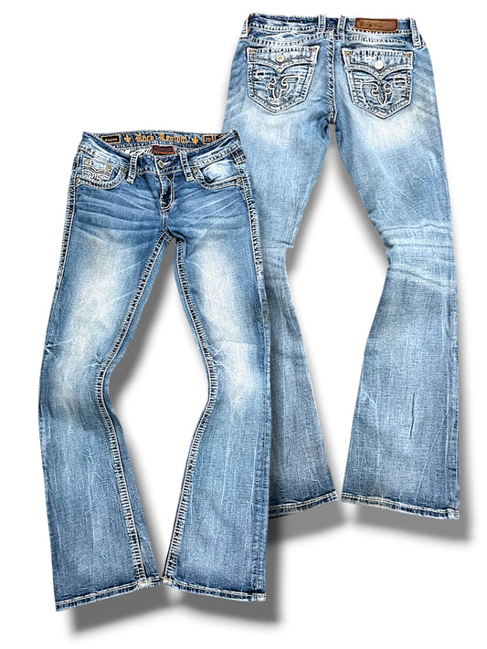 Vintage Rock Revival Y2K Low Waist Bootcut Damenjeans (S)