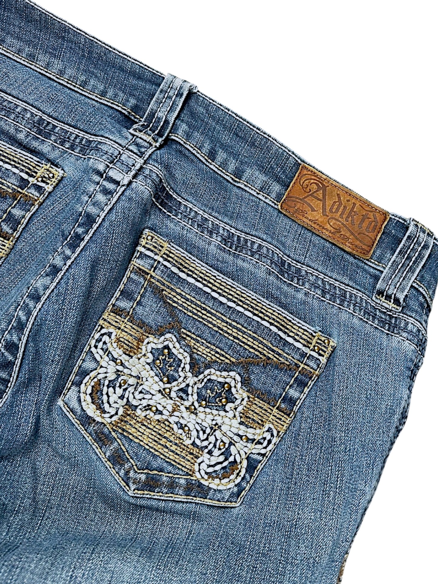 Vintage Embroidery Y2K Low Waist Bootcut / Flared Damenjeans (L)
