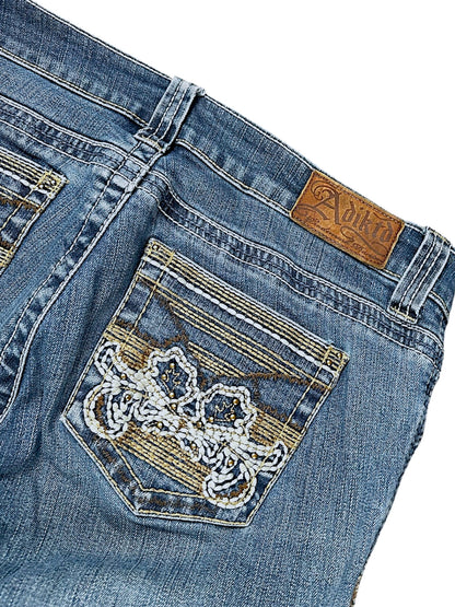 Vintage Embroidery Y2K Low Waist Bootcut / Flared Damenjeans (L)