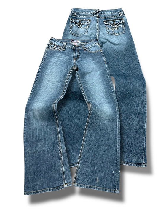 Vintage Embroidery Y2K Low Waist Bootcut / Flared Damenjeans (XS)