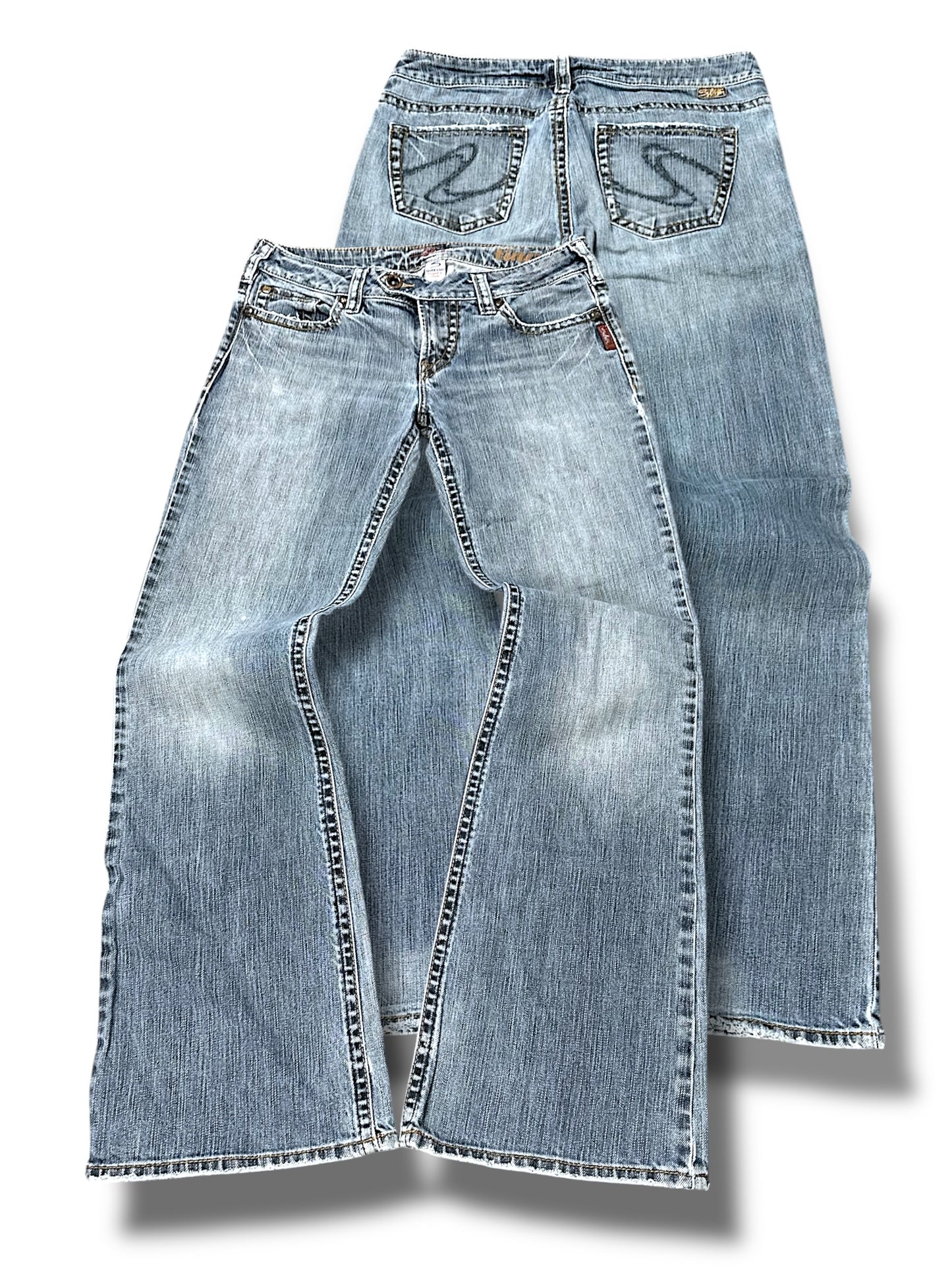Vintage Silver Y2K Low Waist Flared Damenjeans (M)