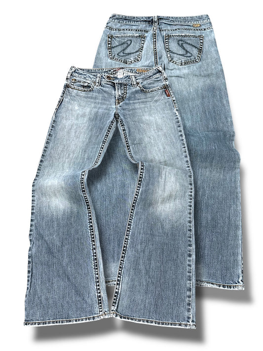Vintage Silver Y2K Low Waist Flared Damenjeans (M)
