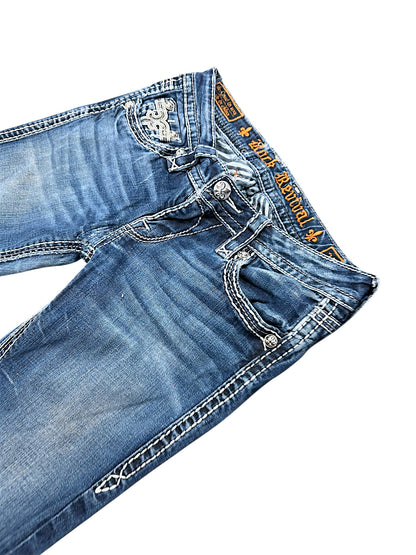 Vintage Rock Revival Y2K Low Waist Bootcut / Flared Damenjeans (S)