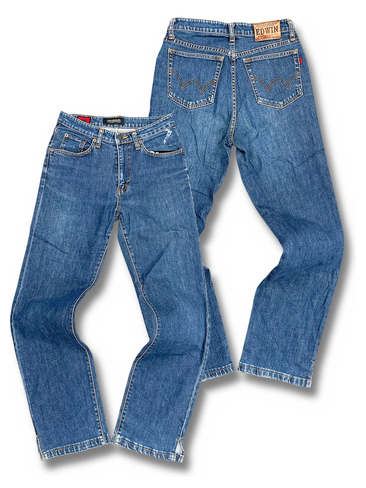 Vintage Edwin Straight Leg Damenjeans (M) – Vorder- und Rückansicht