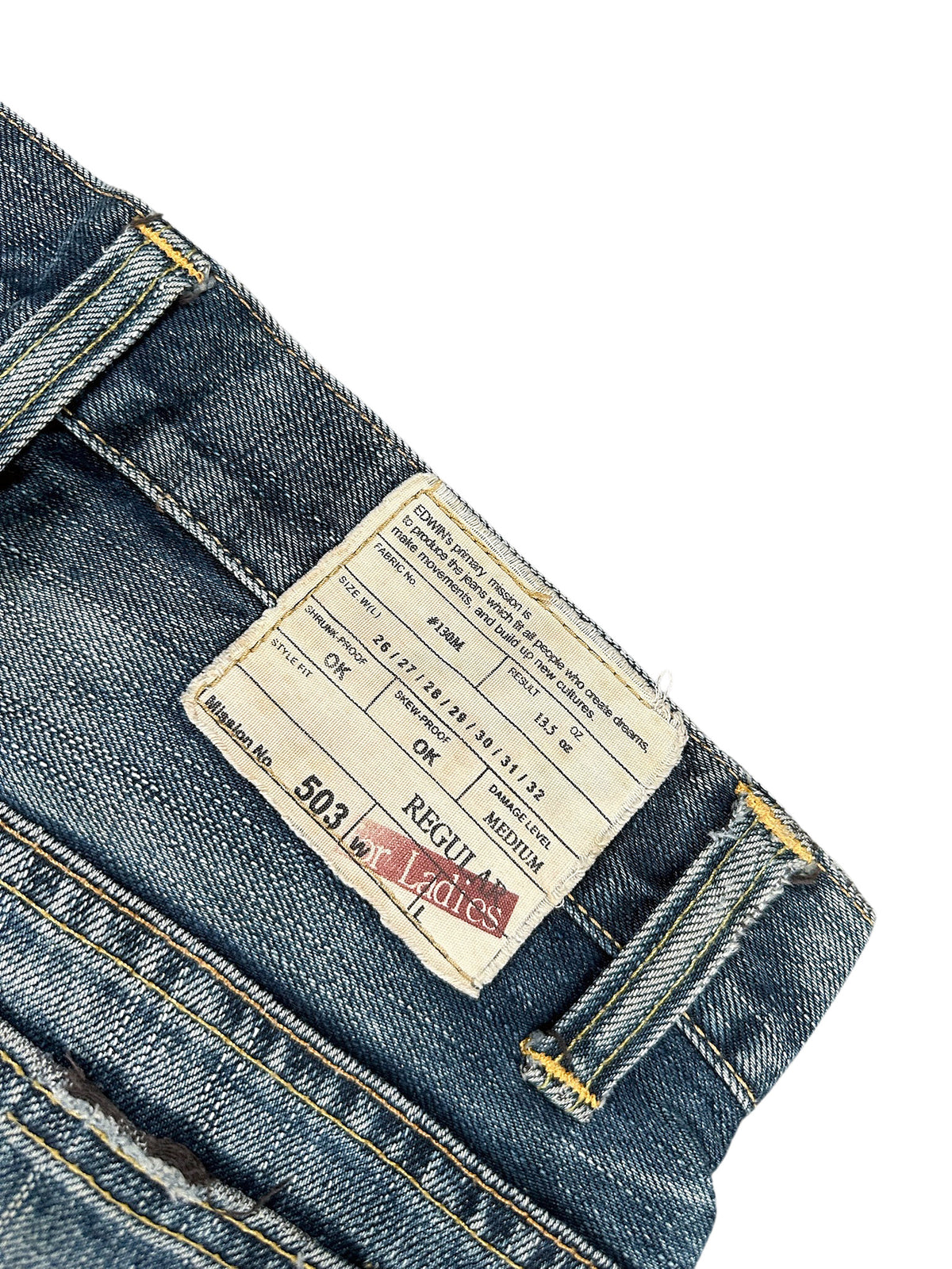 Vintage Edwin Japan Style Straight Leg Damenjeans „503“ (M) – Detailaufnahme 4