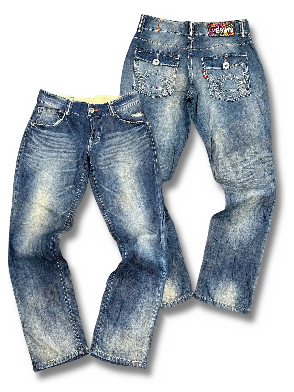 Vintage Edwin Japan Style Y2K Straight Leg Jeans (S) – Vorder- und Rückansicht