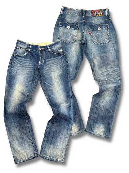 Vintage Edwin Japan Style Y2K Straight Leg Jeans (S) – Vorder- und Rückansicht
