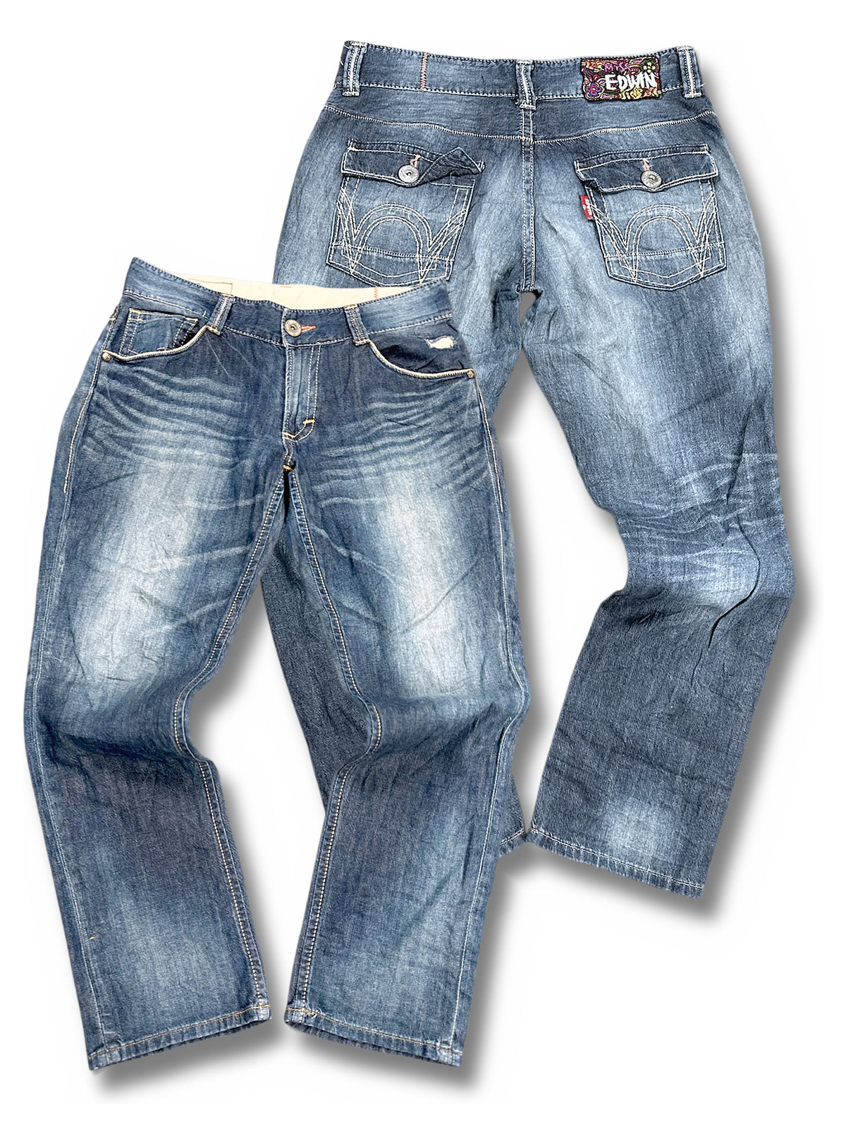 Vintage Edwin Japan Style Y2K Straight Leg Jeans (M) – Vorder- und Rückansicht