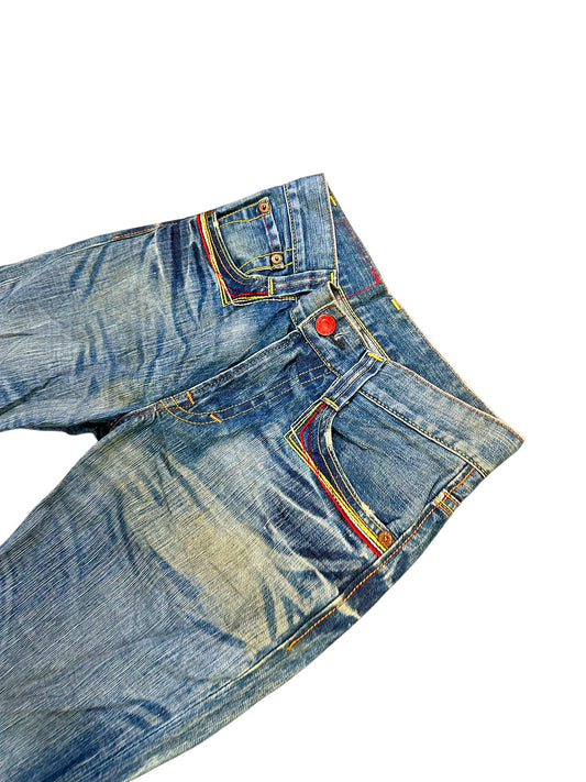 Vintage Edwin Japan Style Y2K Bootcut / Flared Damenjeans „Blue Trip 503“ (L) – Detailaufnahme 1