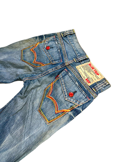 Vintage Edwin Japan Style Y2K Bootcut / Flared Damenjeans „Blue Trip 503“ (L) – Detailaufnahme 3