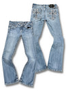 Vintage Miss Me Y2K Low Waist Bootcut Damenjeans (XS) – Vorder- und Rückansicht