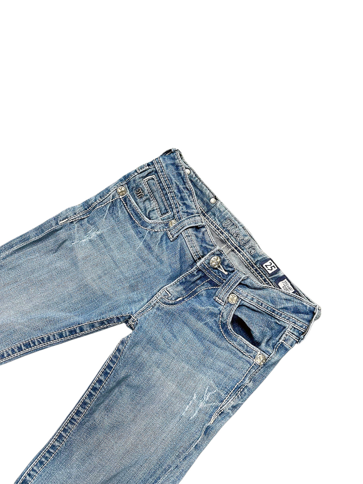 Vintage Miss Me Y2K Low Waist Bootcut Damenjeans (XS) – Detailaufnahme 2