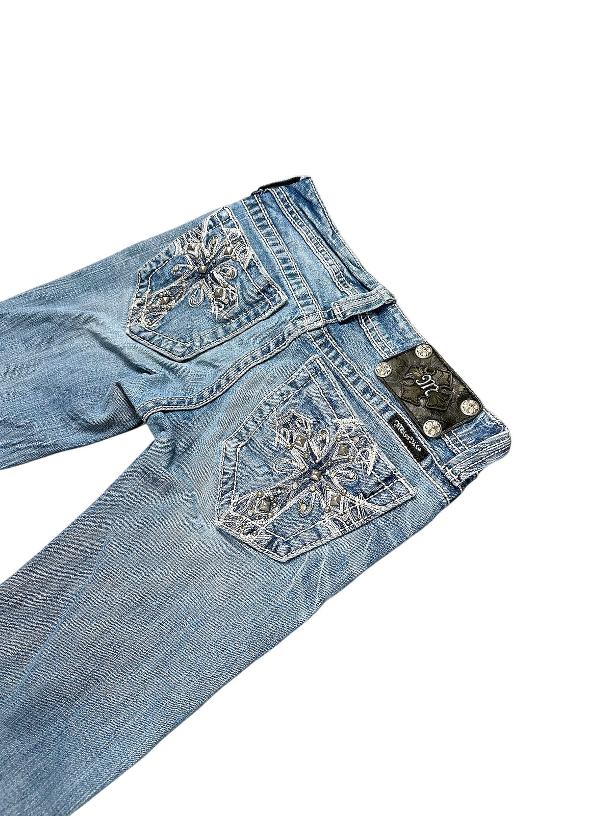 Vintage Miss Me Y2K Low Waist Bootcut Damenjeans (XS) – Detailaufnahme 3