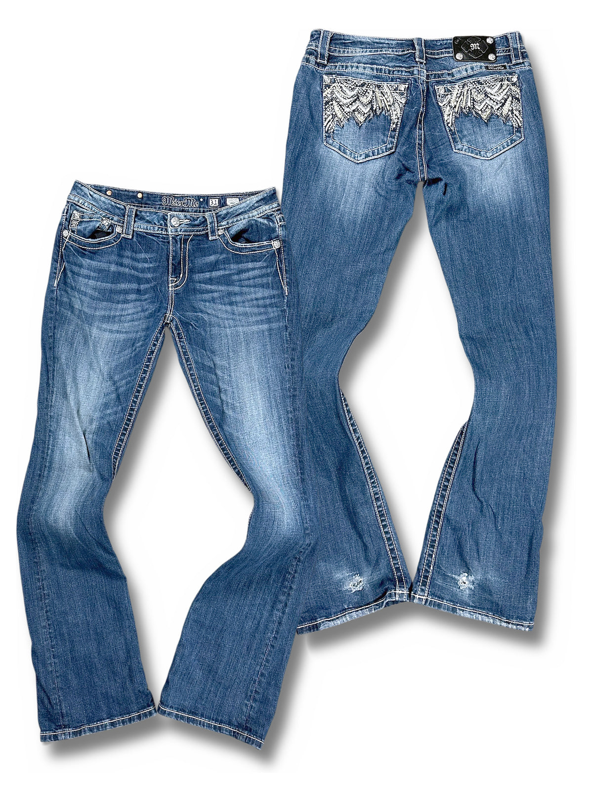 Vintage Miss Me Y2K Bootcut Damenjeans (XL) – Vorder- und Rückansicht