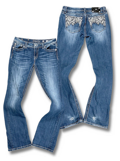 Vintage Miss Me Y2K Bootcut Damenjeans (XL) – Vorder- und Rückansicht