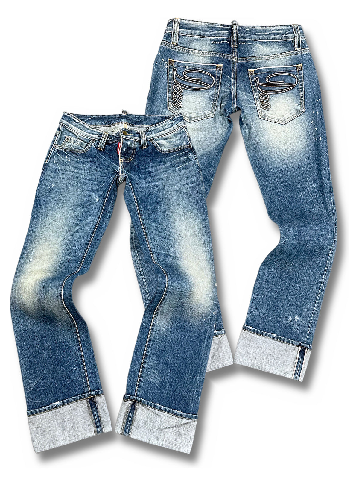 Vintage Japan Style Y2K Low Waist Straight Leg Damenjeans (S) – Vorder- und Rückansicht