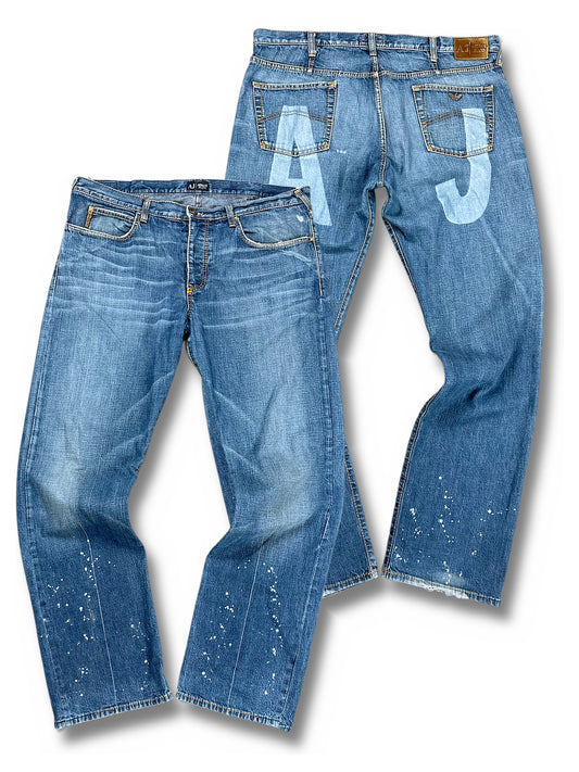 Vintage Armani Y2K Baggy Jeans (XL) – Vorder- und Rückansicht