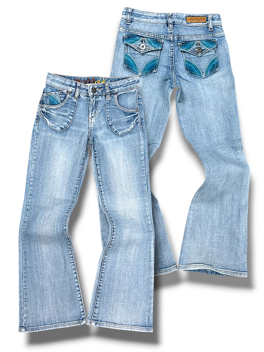Vintage Embroidery Y2K Low Waist Bootcut / Flared Damenjeans (XS)