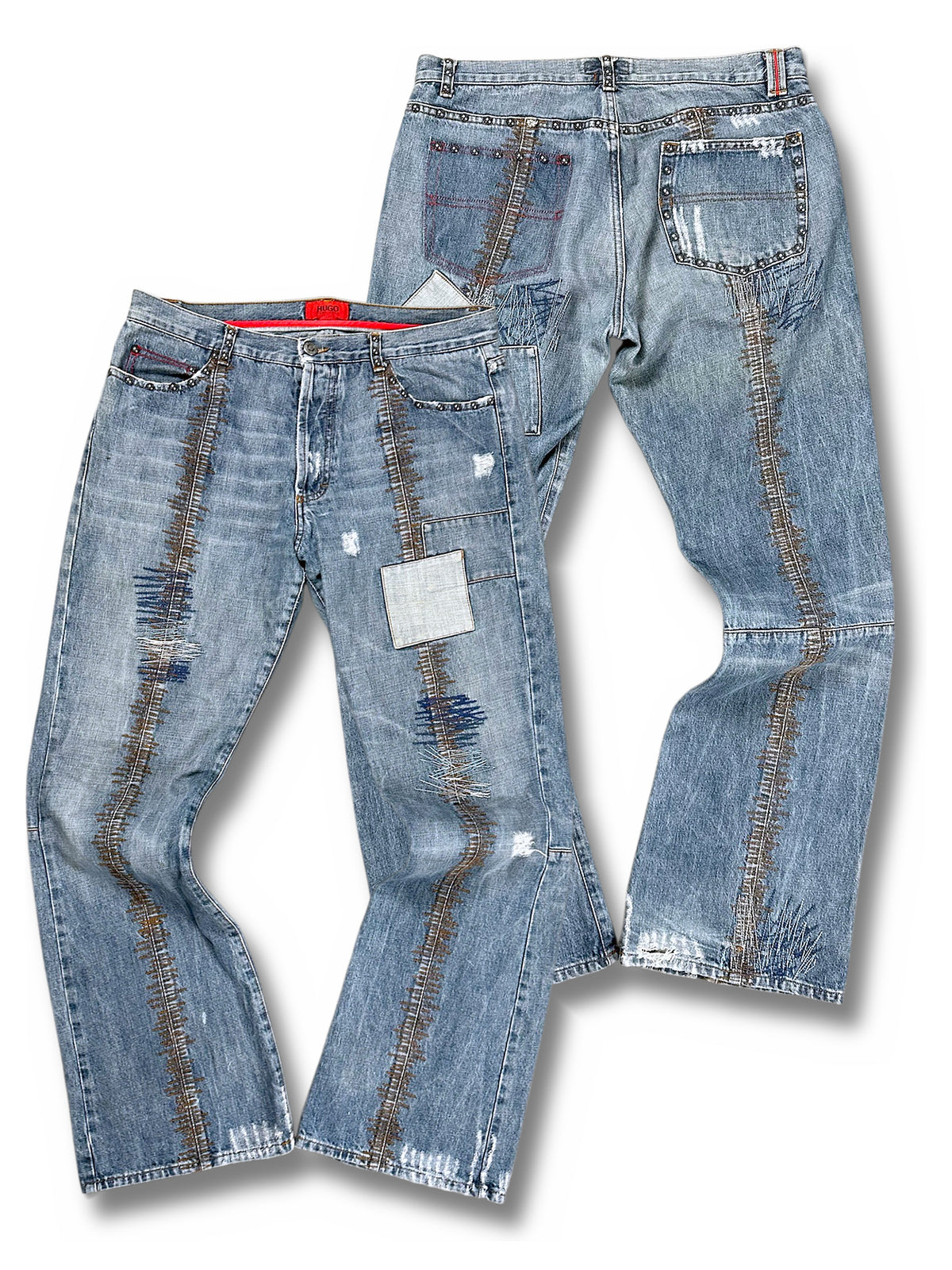 Vintage Hugo Boss Y2K Flared Jeans (M) – Vorder- und Rückansicht