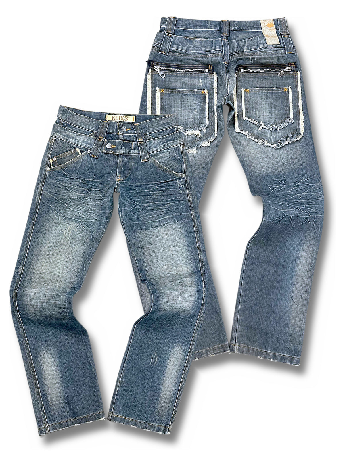 Vintage KLIXS Y2K Straight Leg Jeans „Japan Style“ (M) – Vorder- und Rückansicht