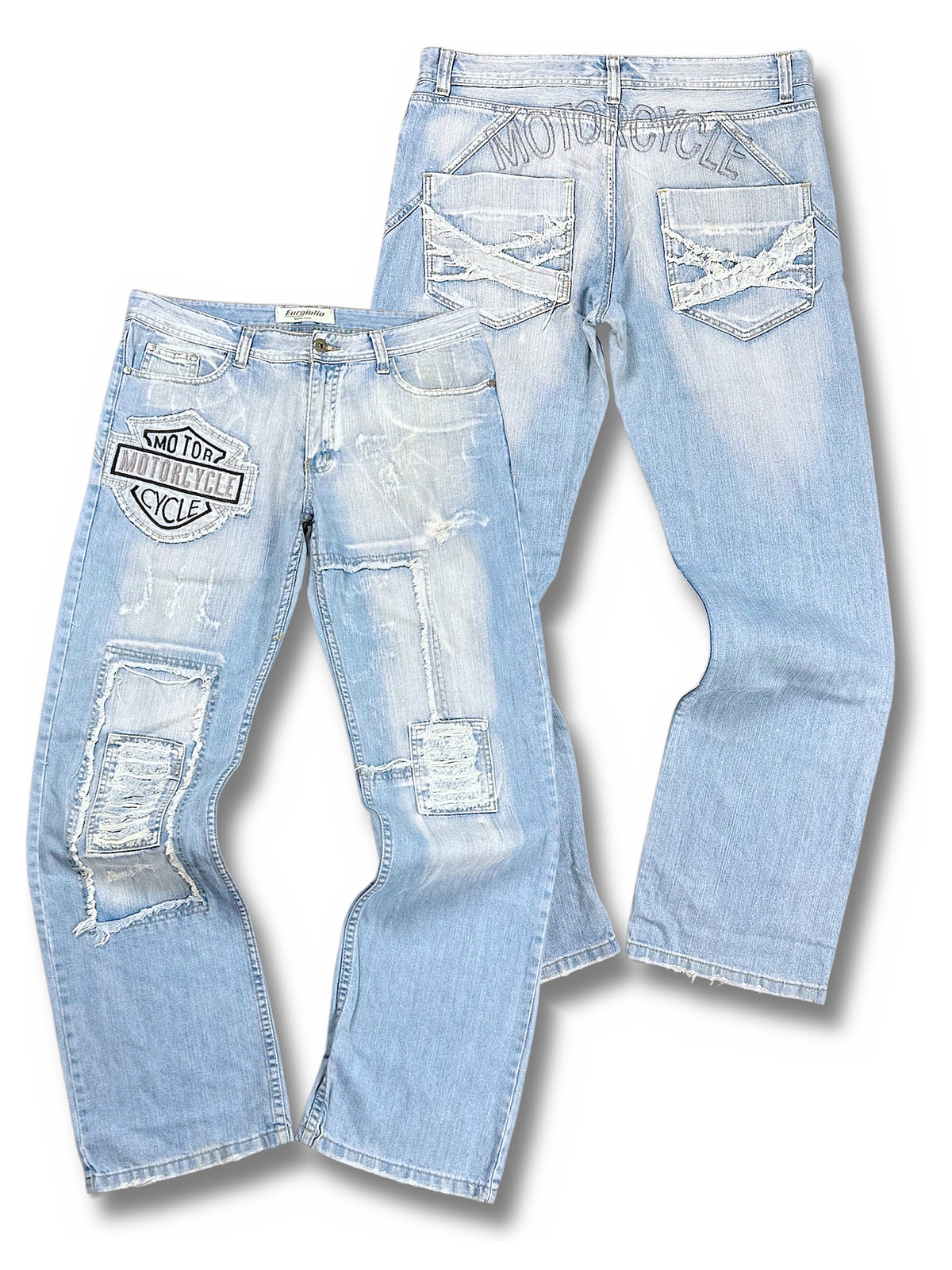 Vintage Eurgiulio Y2K Flared Jeans „Japan Style“ (L) – Vorder- und Rückansicht