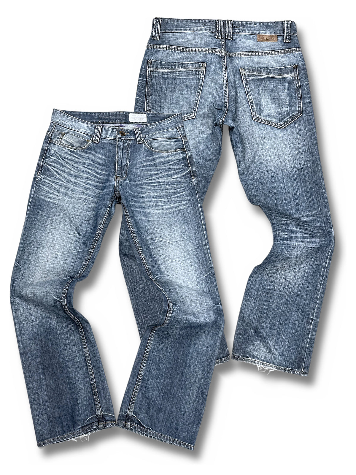 Vintage Tom Tailor Y2K Flared Jeans „New Dennis“ (M) – Vorder- und Rückansicht