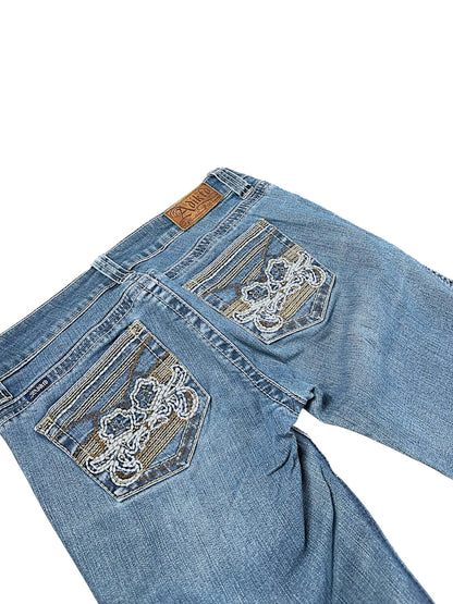 Vintage Embroidery Y2K Low Waist Bootcut / Flared Damenjeans (L)