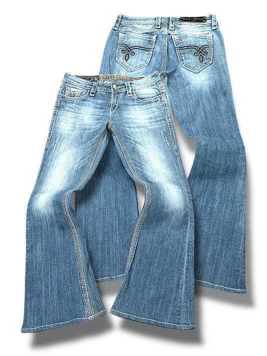 Vintage Rock Revival Y2K Low Waist Bootcut / Flared Damenjeans (S)