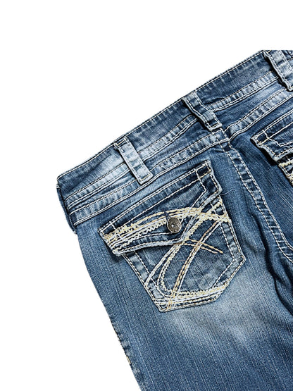 Vintage Y2K Silver Low Waist Bootcut Damenjeans (M)