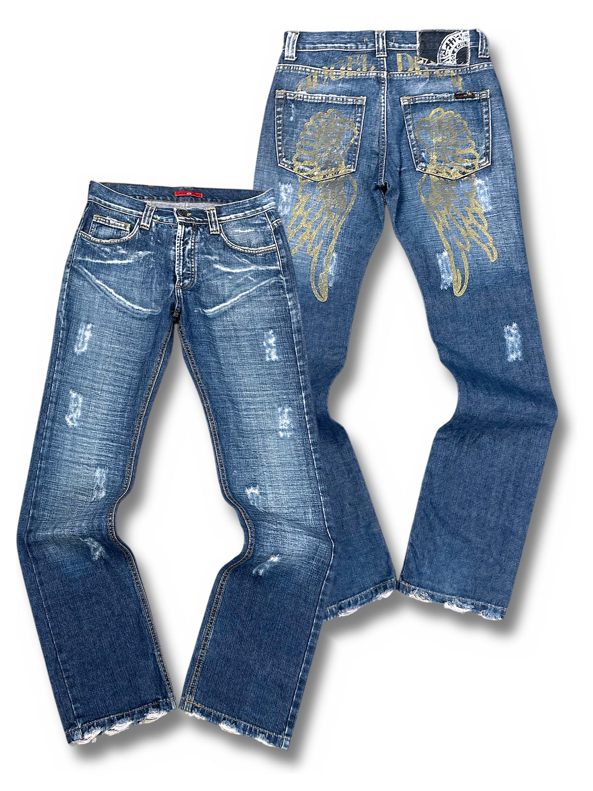 Vintage Japan Style Y2K Straight Leg Jeans (L) – Vorder- und Rückansicht