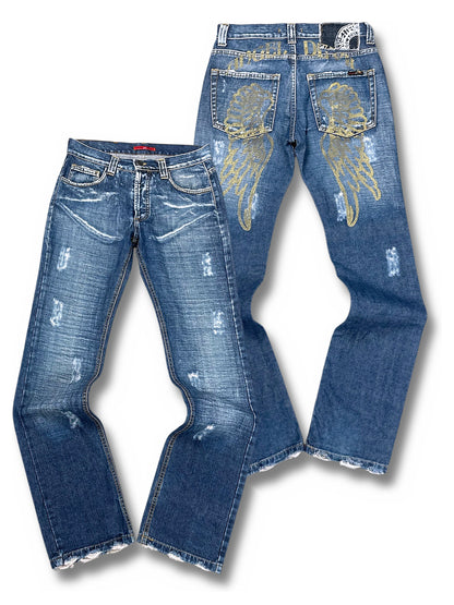 Vintage Japan Style Y2K Straight Leg Jeans (L) – Vorder- und Rückansicht