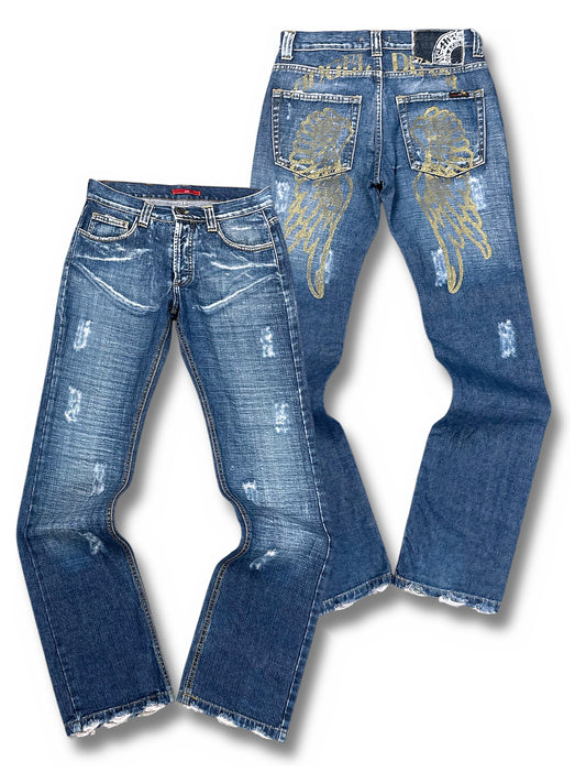 Vintage Japan Style Y2K Straight Leg Jeans (L) – Vorder- und Rückansicht