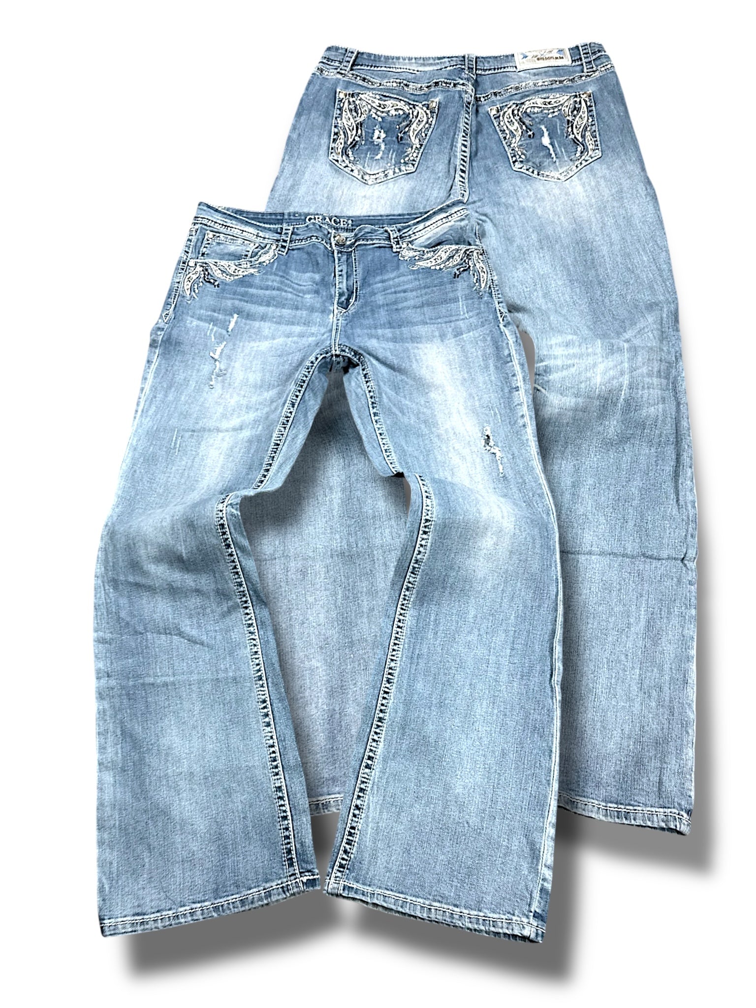 Vintage Embroidery Y2K Bootcut / Flared Damenjeans (L)