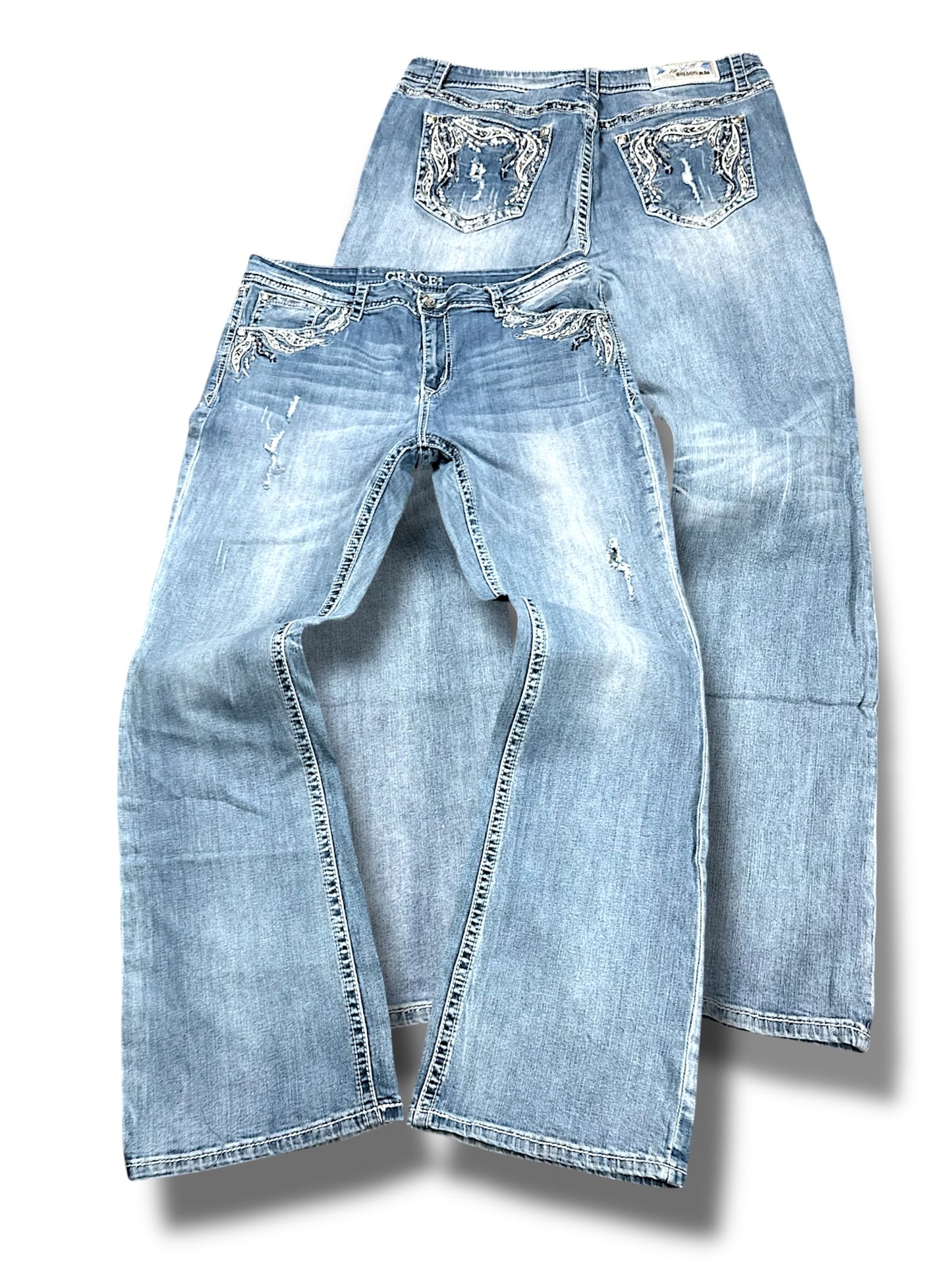 Vintage Embroidery Y2K Bootcut / Flared Damenjeans (L)