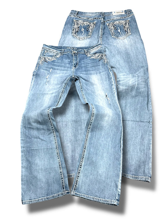 Vintage Embroidery Y2K Bootcut / Flared Damenjeans (L)
