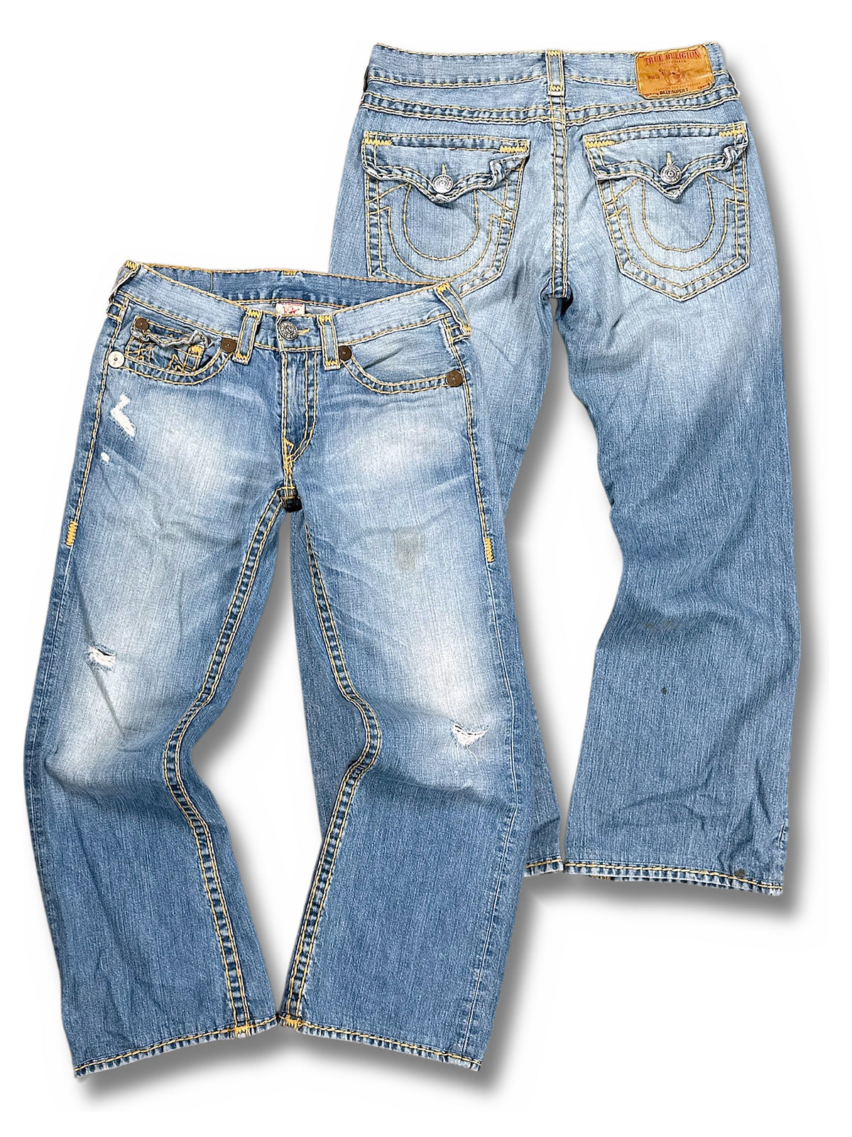 Vintage True Religion Y2K Flared Jeans (S) – Vorder- und Rückansicht