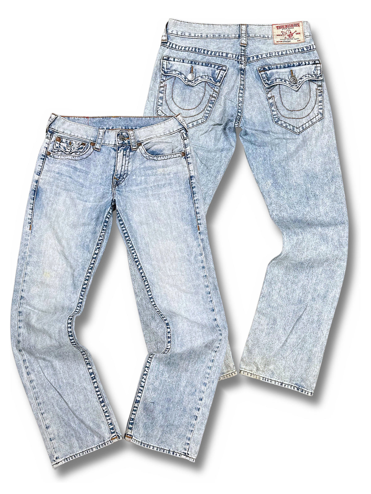 Vintage True Religion Y2K Straight Leg Jeans (M) – Vorder- und Rückansicht