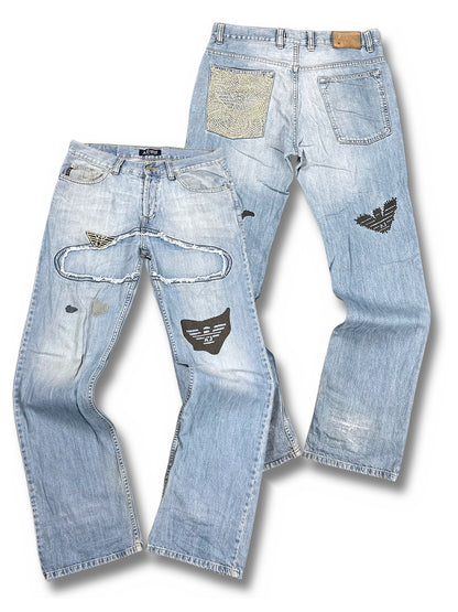 Vintage Armani Jeans Y2K Baggy Jeans (L) – Vorder- und Rückansicht