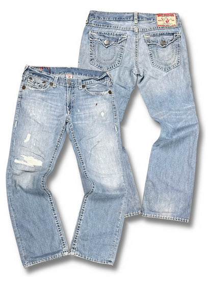 Vintage True Religion Y2K Baggy Jeans „Ricky Super T“ (XL) – Vorder- und Rückansicht