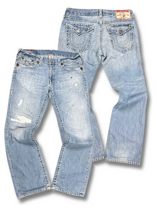 Vintage True Religion Y2K Baggy Jeans „Ricky Super T“ (XL) – Vorder- und Rückansicht