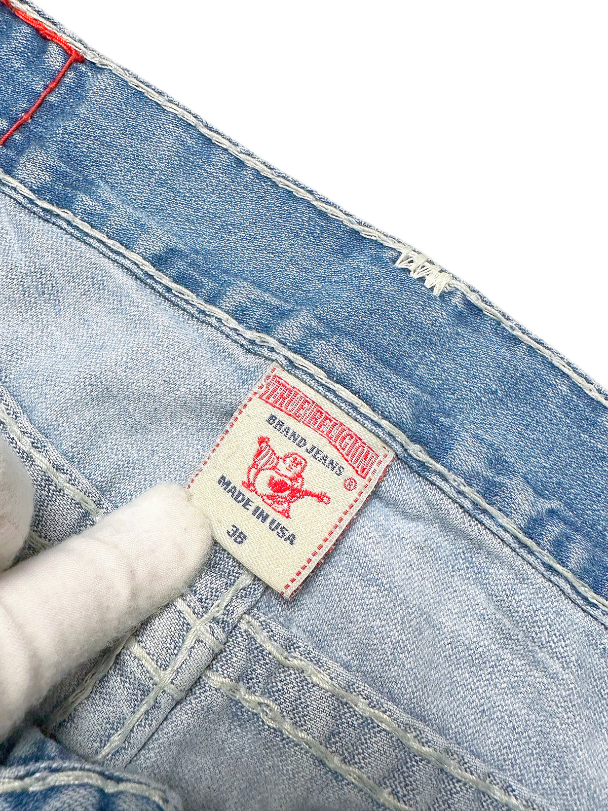 Vintage True Religion Y2K Baggy Jeans „Ricky Super T“ (XL) – Detailaufnahme 2